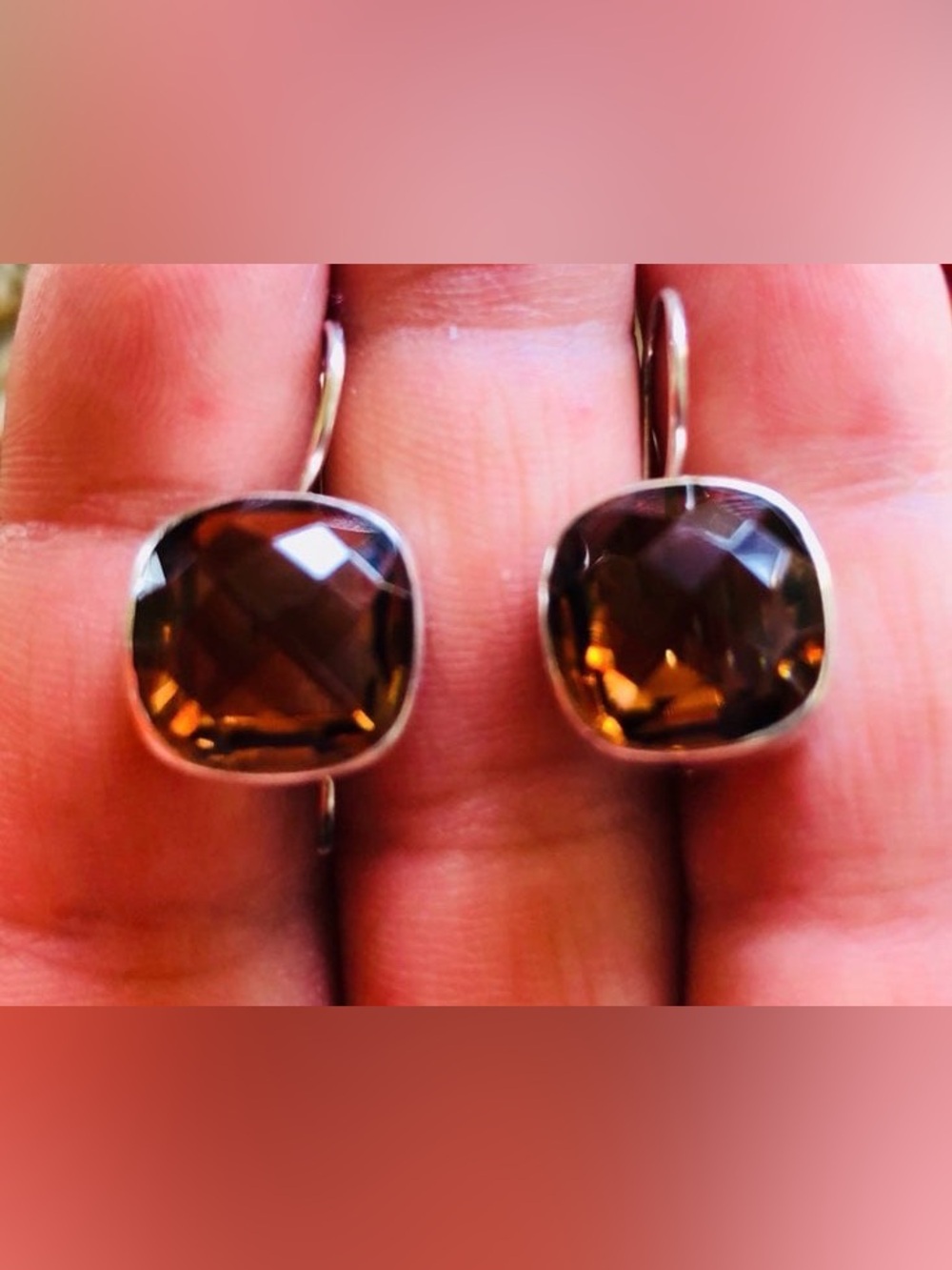 925 Sterling Cognac Stones Dangle Earring